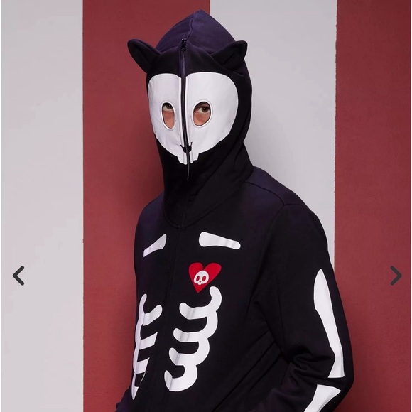 🧿NWT☠️SKELETON 👻 SKULL🦴BONES 🐈⬛💀FACE MASK HOODED ZIP UP 🕸️FACE🕷️JACKET🦇Large - Picture 3 of 10